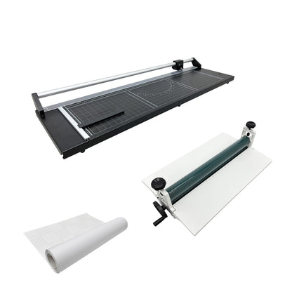 INTBUYING Cold Lamination Kit, Manual Cold Roll Laminator and 36 Inch Manual Rotary Paper Trimmer with Luster Vinyl Cold Lamination Film