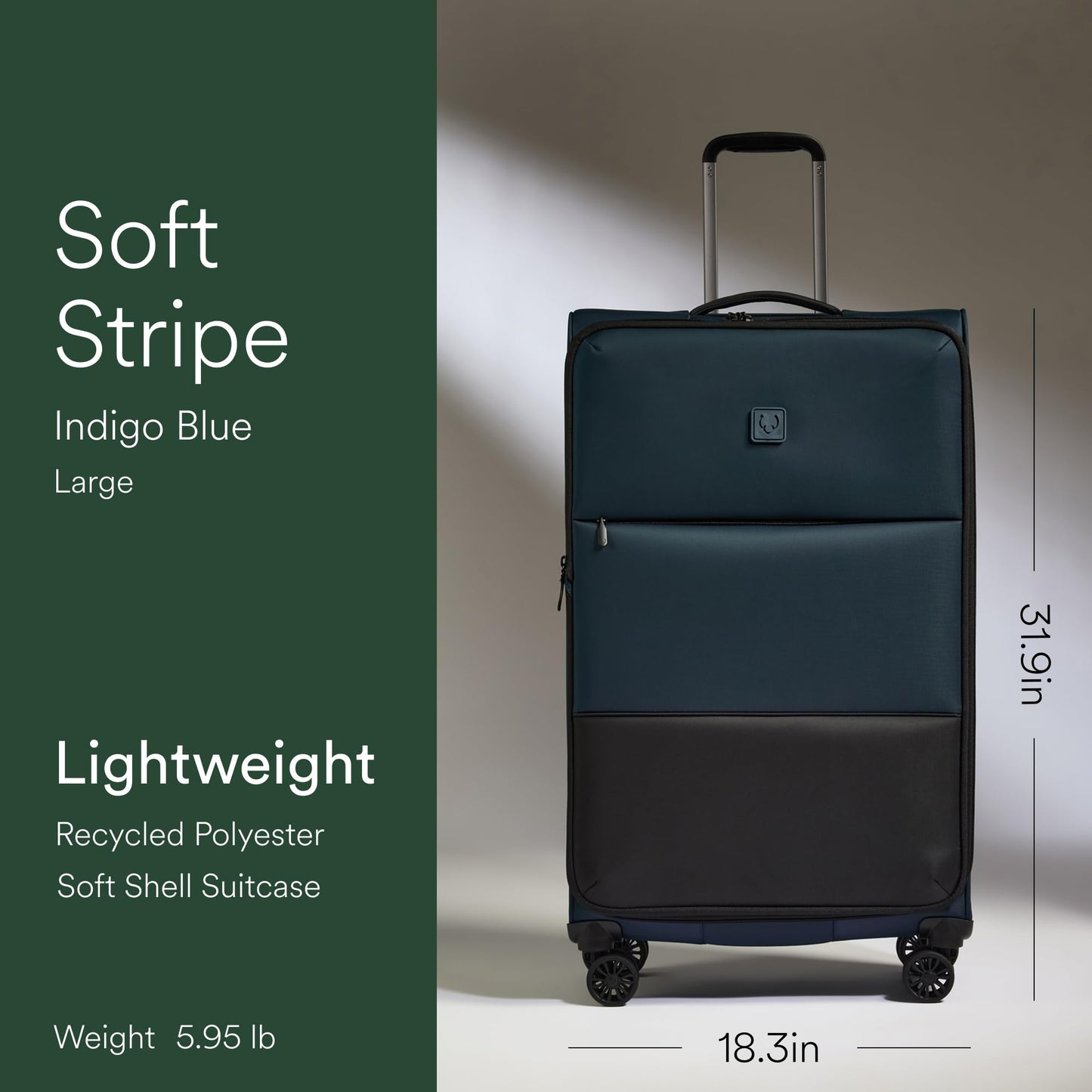 ANTLER - Soft Stripe Large Luggage - 31" Softside Suitcase, Durable, Lightweight & Expandable, 4 Spinner Wheels - Adjustable Handle, TSA Lock, Indigo Blue