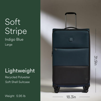 ANTLER - Soft Stripe Large Luggage - 31" Softside Suitcase, Durable, Lightweight & Expandable, 4 Spinner Wheels - Adjustable Handle, TSA Lock, Indigo Blue