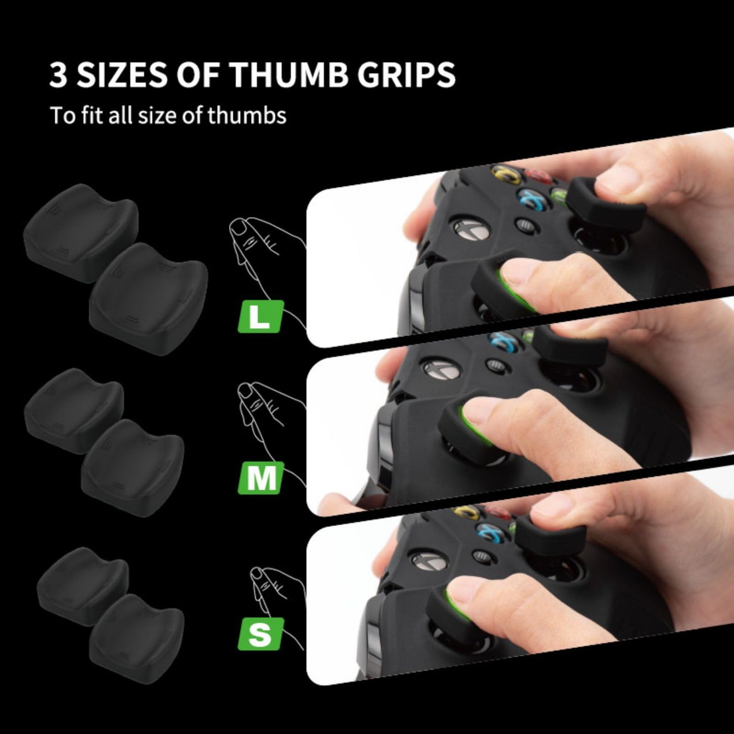 NiTHO FPS Controller Precision Kit for Xbox One, 1x Silicone Protective Cover Case, Set of 2 Mini-Stick Precision Rings, 3 Sizes Concave Thumb Grips Sets, 3 Textures Rubber Triggers Sets - Black