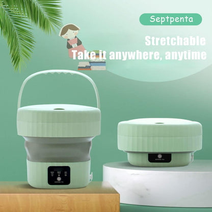 Septpenta 6L Portable Mini Washing Machine with Drain Valve, Foldable Design for Travel, Camping, Baby (Green)