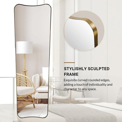 ANDY STAR Full Length Mirror 21" x 64", Gold Decorative Full Body Mirror with Stainless Steel Thin Frame, Italian Curved Edge Design, Wall Mount or Leaning for Bedroom, Cloakroom, Living Room