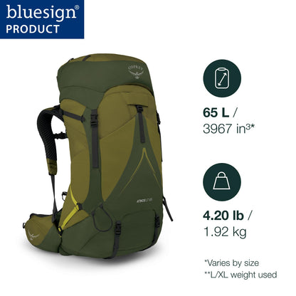 Osprey Atmos AG LT 65L Men's Backpacking Backpack, Scenic Valley/Green Peppercorn, L/XL