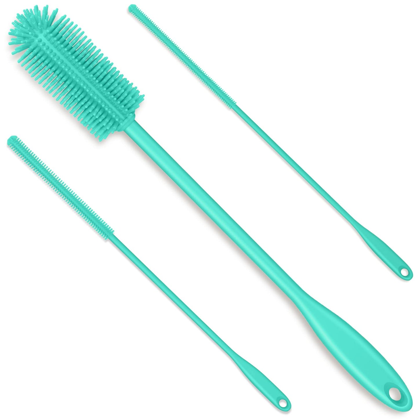 Purtribe 3-in-1 Silicone Bottle Brush and Straw Cleaning Brush Set, Water Bottle Cleaner for Narrow Neck Containers, Tumblers, Flask, Vase and Glassware (Teal)