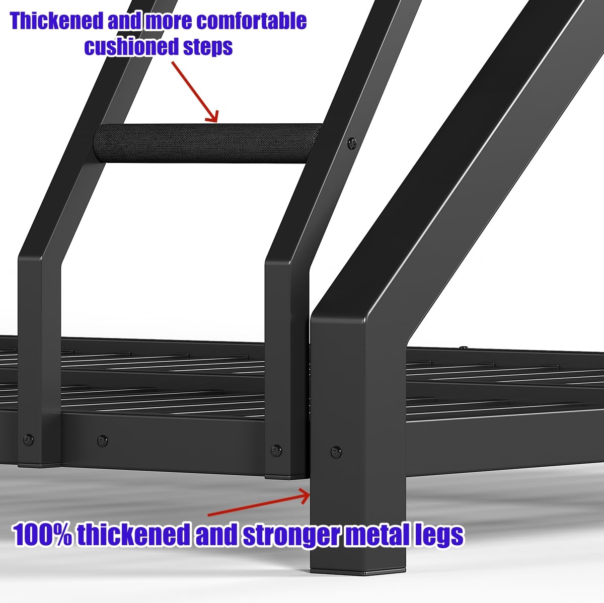 LEEKAF Stronger & Thickened Heavy Duty Metal Bunk Bed Twin XL Over Queen Size for Adults Teens, Safer More Stable Bunkbed (Greater Weight Capacity) (Black,Twin XL Over Queen A)