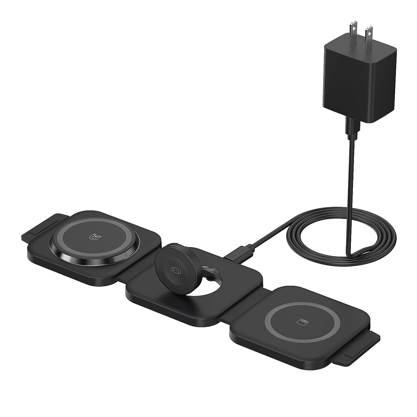 Wireless Charging Station for Apple Multiple Devices - 3 in 1 Foldable Magnetic Wireless Charger - Travel Charging Pad for iPhone 16 15 14 13 12 Pro Max Plus Watch & AirPods (Black)