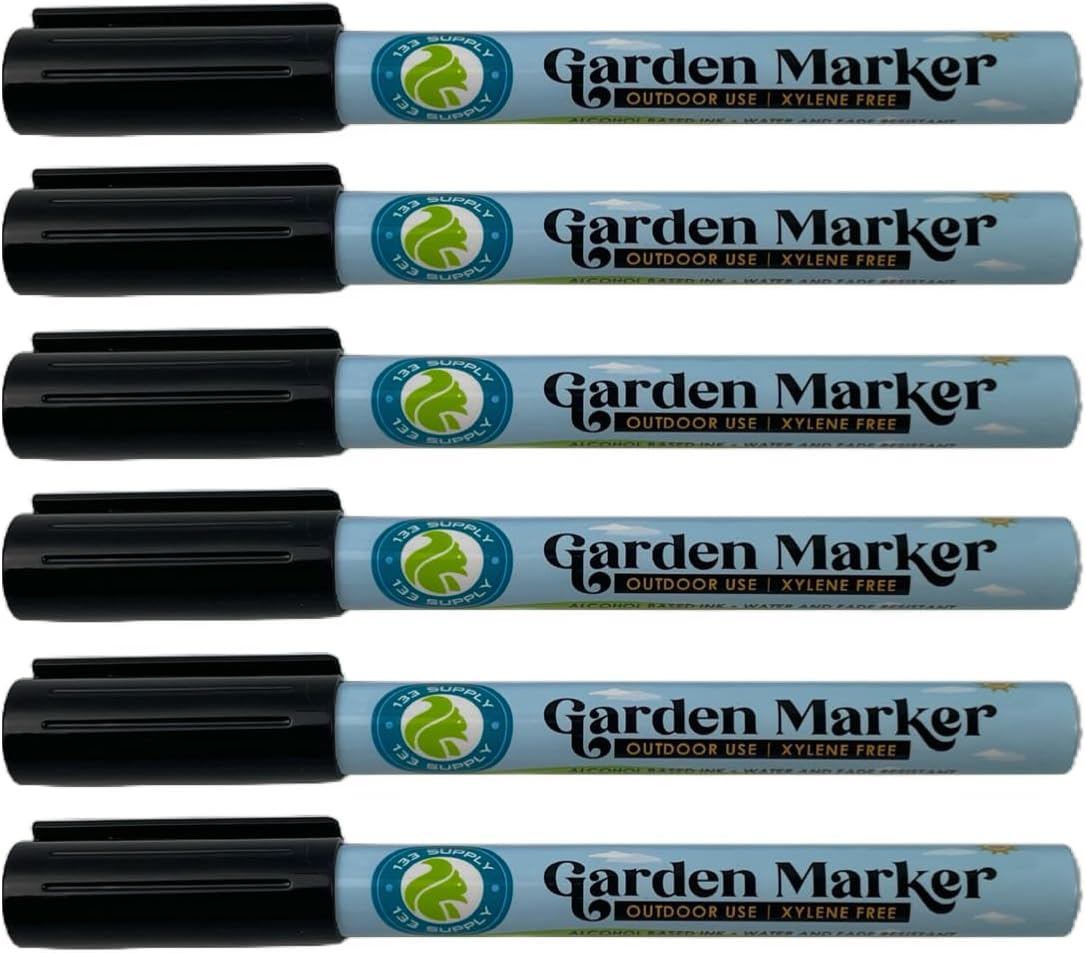 133 SUPPLY 6 Pack 0.8mm) Garden Marker Pen Permanent Markers Black (UV Fade Resistant Marker Pens for Plant Markers