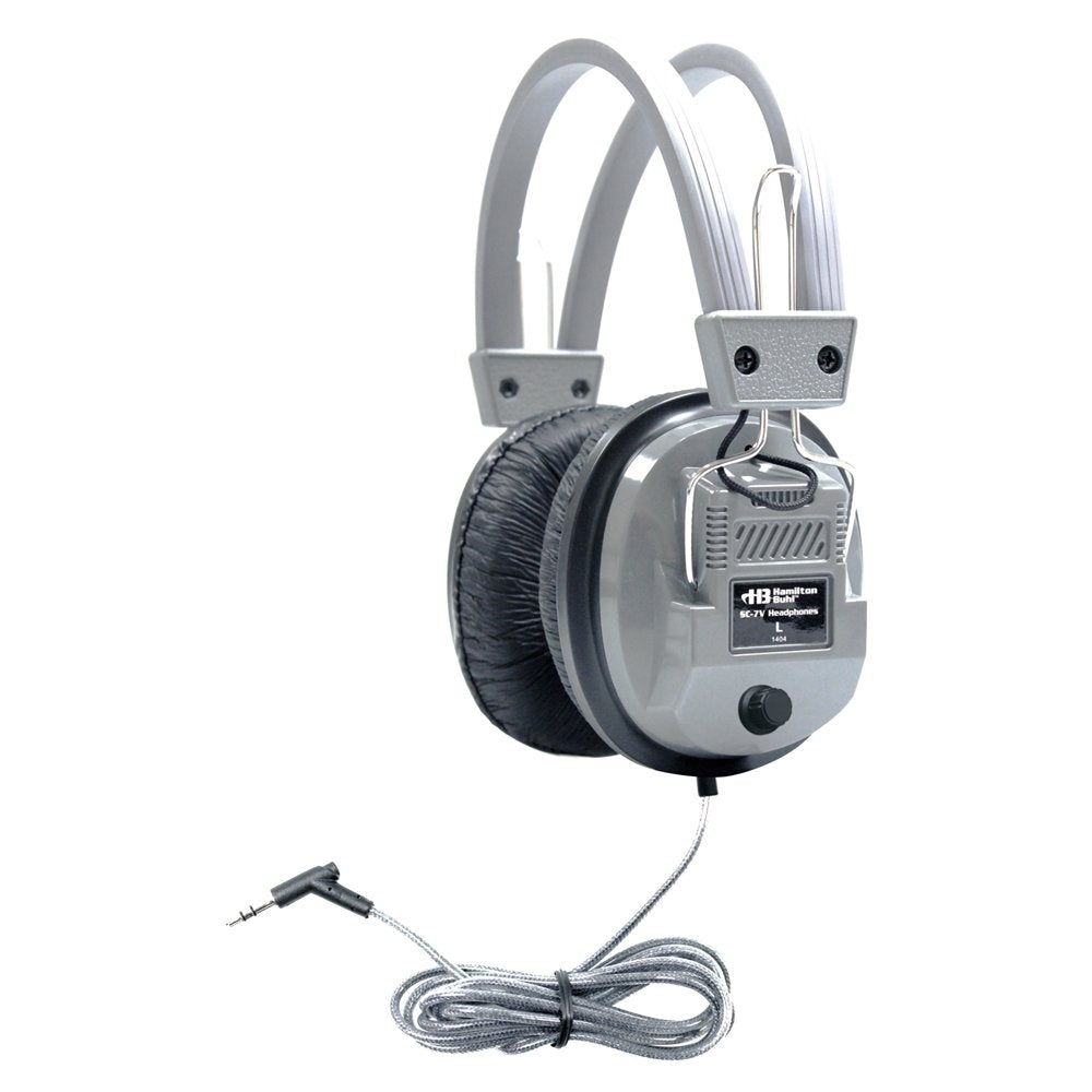 HamiltonBuhl SC‑7V SchoolMate Deluxe Stereo Headphones – 3.5mm Plug, On‑Ear Volume Control, Chew‑Resistant Dura‑Cord, Replaceable Leatherette Cushions, Heavy‑Duty Reclosable Storage Bag