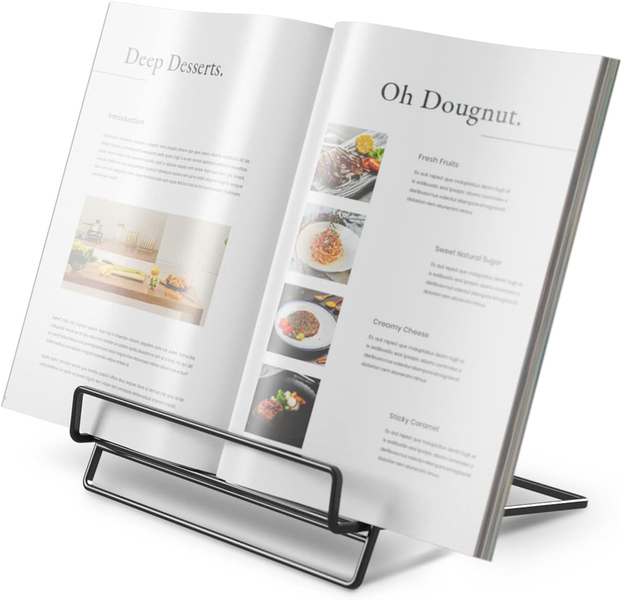 Cookbook Stand Holder for Kitchen Counter - Recipe Book Stand for Hands-Free Reading (Black)