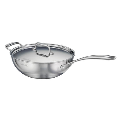 Tramontina Utsava Tri-Ply Clad Stainless Steel 3.75-Quart Wok with Lid and Ceramic Non Stick Interior, Induction-Ready Cooking Pan
