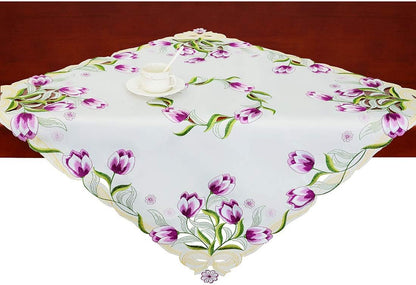33 33 Inch) Simhomsen Embroidered Tulip Square Tablecloth, Spring Floral Toppers, Tablecovers for End Table, Tea Table
