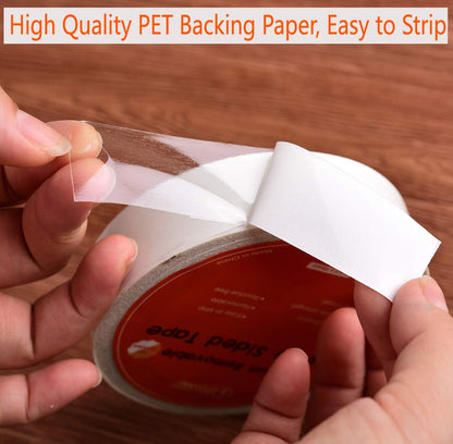 i frmmy Removable Clear Double Sided Sticky Tape- No Residue, Perfect for Gift Wrap, Woodworking- 1 inches x 20 Yards (2 Rolls)