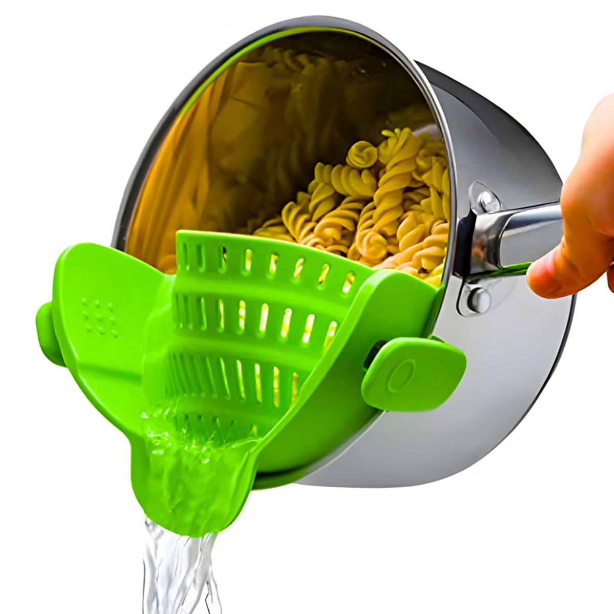 Kitchen Gizmo Snap N' Strain Clip On Strainer for Pots and Pans - Collapsible Silicone Pasta Strainer and Kitchen Gadget for Cooking - Easy to Use, Heat Resistant and Space Saving Colander - Green