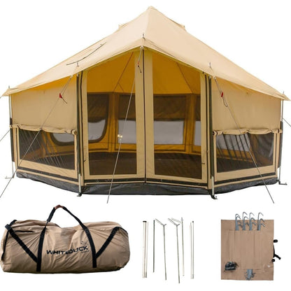 WHITEDUCK Altimus Canvas Tent with Stove Jack, Waterproof, 4 Season Luxury Camping and Glamping Tent Outdoor (Sandstone Beige, Water Repellent, 14')