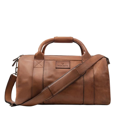 Full Grain Leather Duffle Bag – 40L Travel, Gym & Carry-On Weekender for Men | Handcrafted Overnight Bag with Brass Hardware, Vintage Style