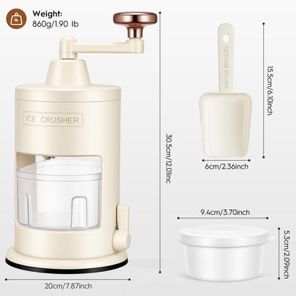 Manual Ice Shaver Hand Crank Ice Crusher - Dual Base (Vacuum Suction & Non-Slip Ring), Food Grade Snow Cone Maker (Vacuum suction cup)