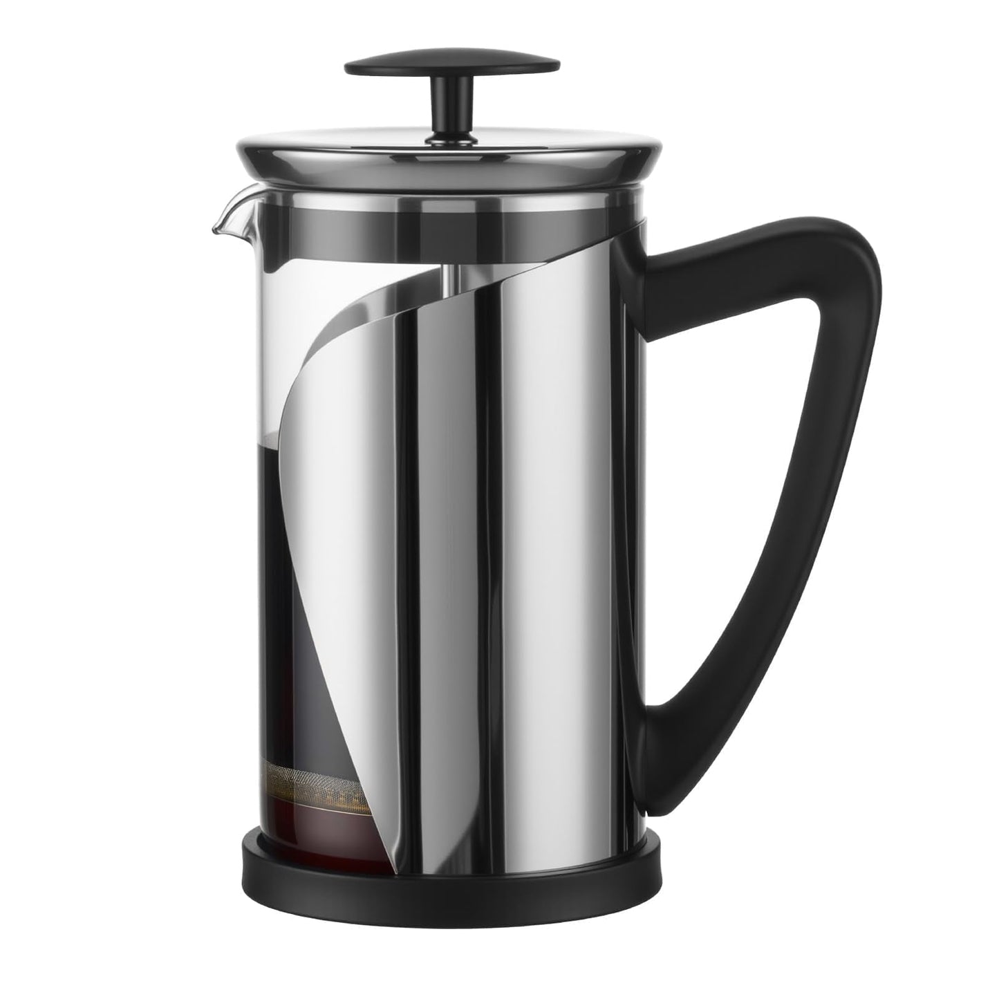 KYZ French Press Coffee Maker, 304 Stainless Steel with 4 Level Filter, 20oz Borosilicate Glass Coffee Press, Heat Resistant, Easy to Clean, 100% BPA Free for Coffee & Tea