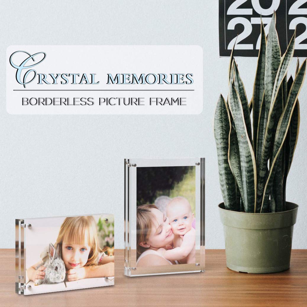 MIRA-K | Crystal Memories | Acrylic Picture Frame 5x7 with Magnetic Closure | Lucite Photo Frame for Tabletop | Decorative Display for Tickets, Postcards and Awards