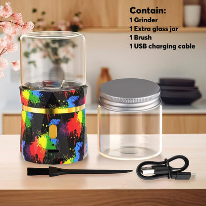 Electric Grinder, Small Spice Grinder Electric Grinders Mini Size 2inx3.5inches with 2pcs 1.7oz/50ml Glass Jar Rechargeable Automatic Small Grinder