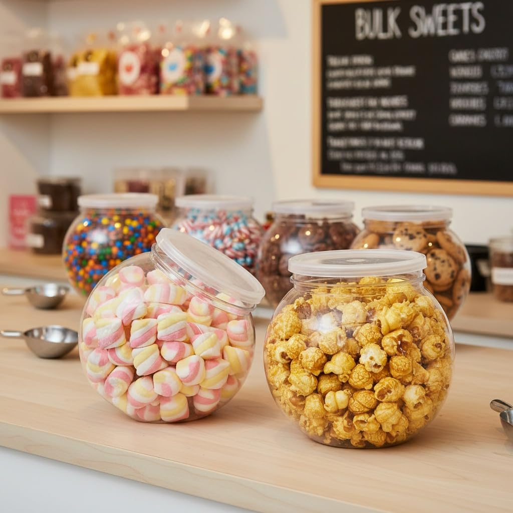 TOPZEA 3 Pack Plastic Candy Jars with Lid, 46 Oz Clear Cookies Candies Container Sweet Treat Jar, Wide Mouth Opening Kitchen Countertop Storage Jar for Candy Buffet, Jelly Bean, Cookie, Cereal, Snack