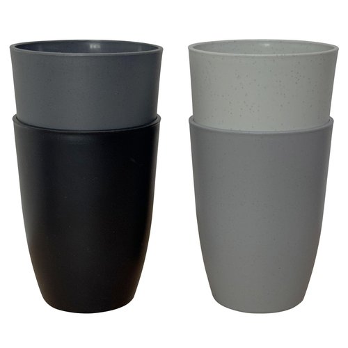 LuckyZone Wheat Straw Reusable Cup (12 oz) - Unbreakable Drinking Glasses Sets of 4 - Dishwasher Safe Tumbler - Lightweight, BPA Free and Eco friendly (4Pcs/Gray Series)