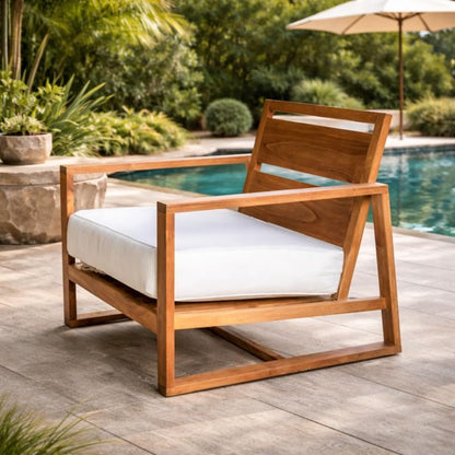 Hives & Honey Catalina Bay Grade-A Teak Lounge Chair for Patio, Outdoor Accent Chair with Quick-Dry Cushions, White