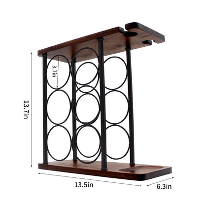 SASIDO Wine Racks Countertop, Wine Holder and Glasses Rack, Wooden Wine Stand with Tray, Perfect for Home Decor & Kitchen Storage Rack etc (Hold 6 Bottles and 2 Glasses)