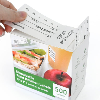 L LIKED 500 Pcs Dissolvable Food Labels Large Size 2" x 3" Food Storage Stickers Use by Shelf Life Labels for Food Storage