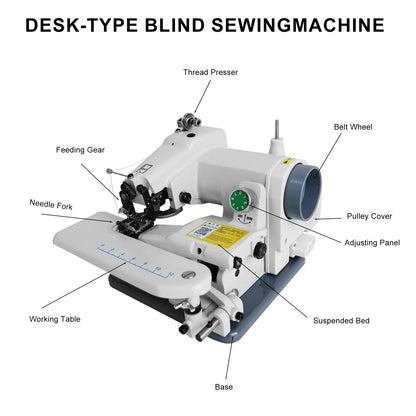 110V Portable Blind Stitch Sewing Machine - 1200SPM High-Speed Invisible Hemmer for Cuffs and Hems, Professional Single Thread Chain Stitch for Drapes and Garments, Built-in Motor