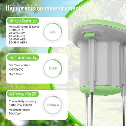 GreenVation 3-in-1 Soil Moisture Meter - Digital Sensor with Temperature & Fertility Alerts | Garden & Lawn Use