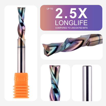 SpeTool 1/4 Inch Shank Downcut Spiral Router Bit 1/4 Inch Cutting Diameter 1 inch Cutting Length with Extra Long Life Coating and SpeTool Brass Router Template Bushing Guide Set