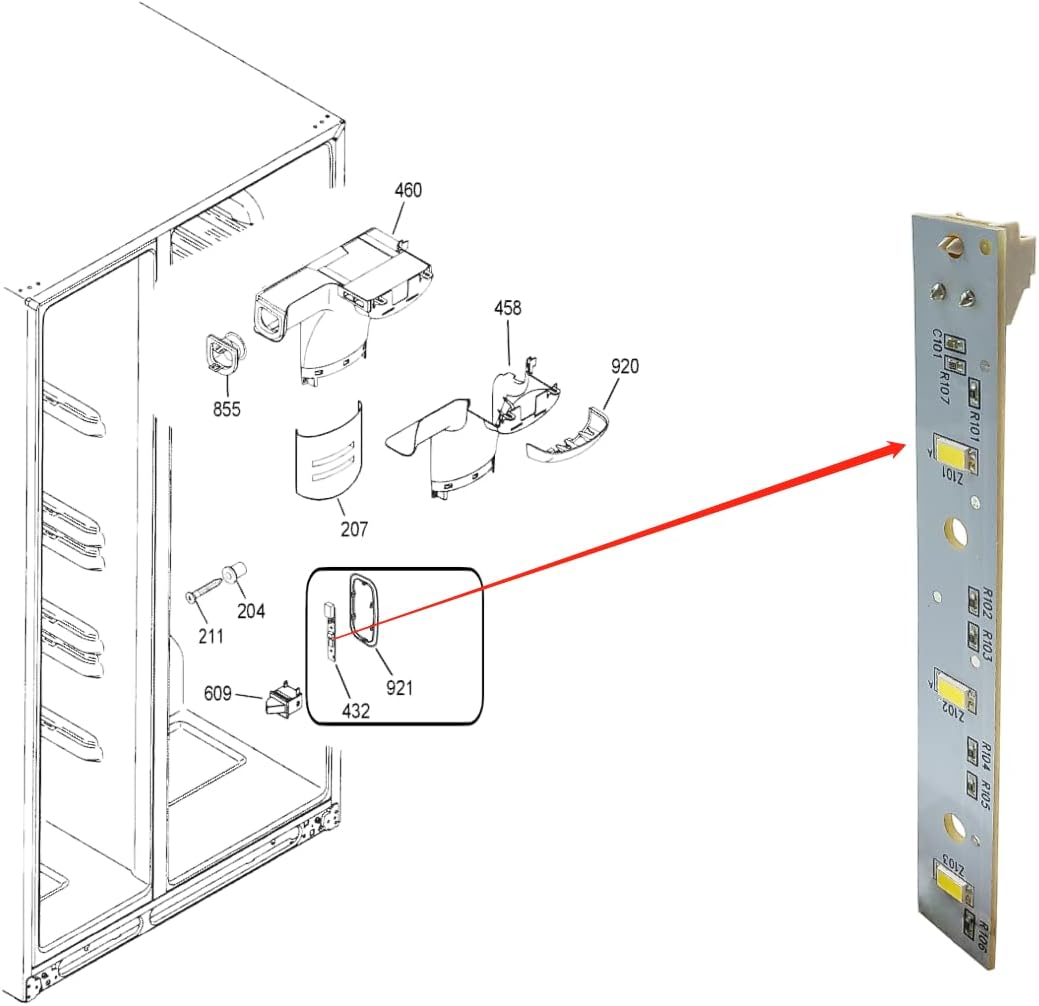 1PK WR55X26671 Compatible Replacement LED Light Board for GE Refrigerators