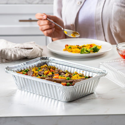 Comfy Package [50 Sets 2 lb Capacity Disposable Aluminum Foil Pans - 8x5 inch Take-Out Pans with Lids