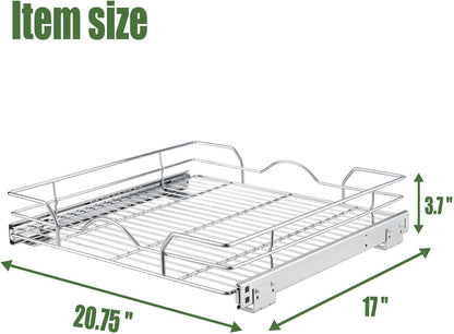 OCG Pull Out Cabinet Organizer (20.75" W x 17" D), 1 Tier Pull Out Shelves, Chrome Finish Cabinet Slide Out Shelves for