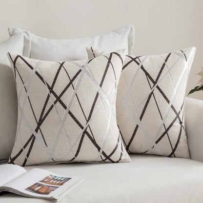 MIULEE Pack of 2 Decorative Throw Pillow Covers, Cute Woven Textured Chenille, 18 x 18 Inch, Beige