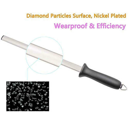 10 in. Diamond Carbon Steel Professional Knife Sharpener Rod | Kitchen, Home or Hunting | Master Chef, Hunter or Home Gourmet Blade Sharpening Rod or Stick