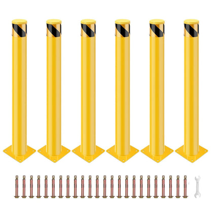 Safety Bollard 6 Packs, EliteEdge 48 Inch Height Bollard Post, 4.5 Inch Diameter Steel Pipe Safety Bollard Post, 8 Anchor Bolts, for Traffic Control, Driveway Barrier, Parking Pole