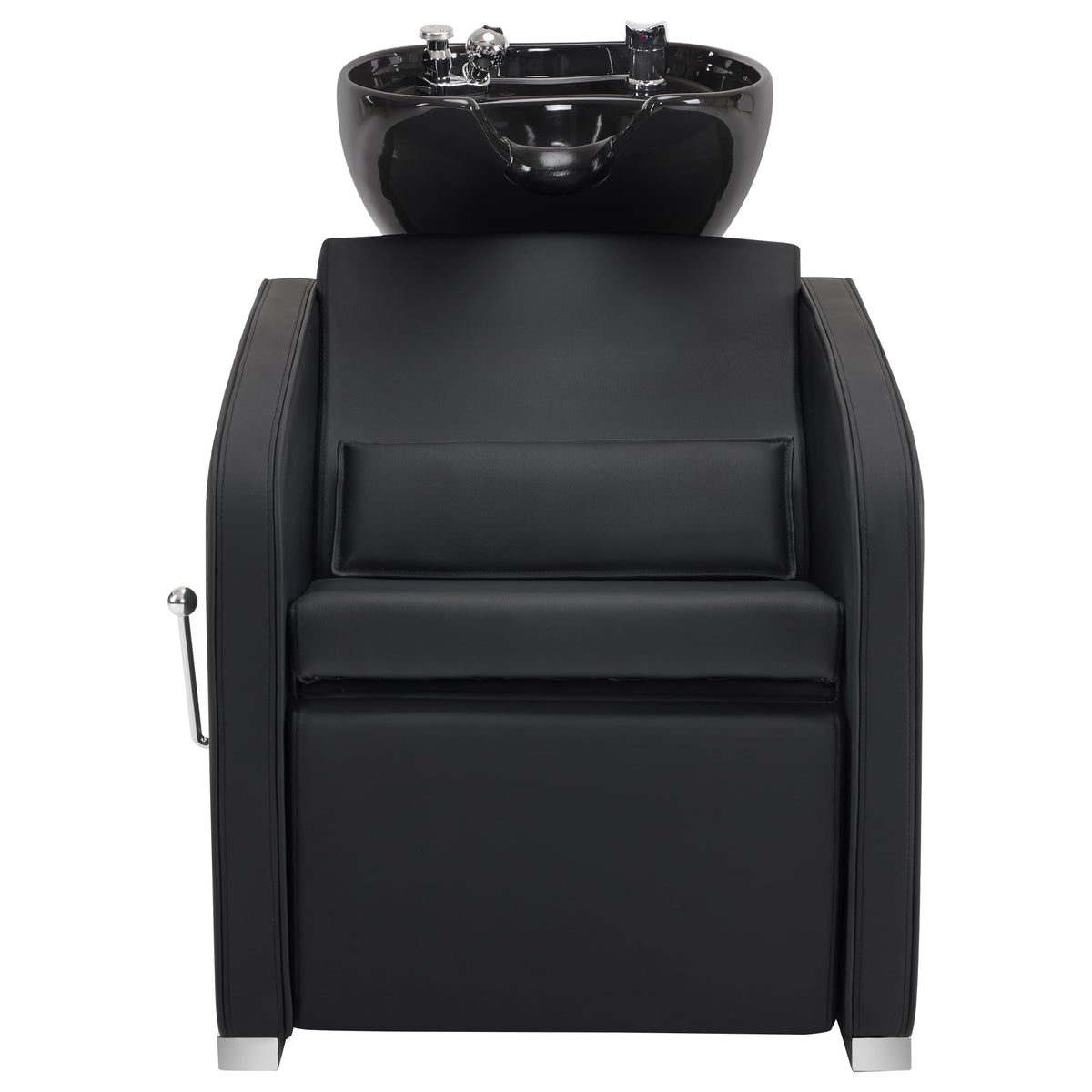 BarberPub Backwash Shampoo Station Chair, Adjustable Porcelain Ceramic Hair Wash Bowl Sink Unit Station, Reclining Shampoo Station Chair for Spa Beauty Salon Hair Salon Equipment 9303 (Black)
