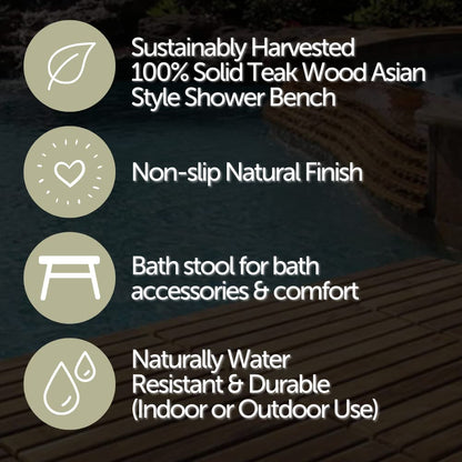 Nordic Teak Natural Teak Shower Stool with Curved Seat & Shelf | Spa-Style Bench for Bath | Shower | SPA | Pool | Patio | Select Grade (Natural Phoenix)