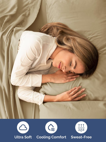 Skiennix Extra Deep Queen Sheet Set | 6-Piece Breathable Cooling Bedding - Soft, Wrinkle-Free - Beige