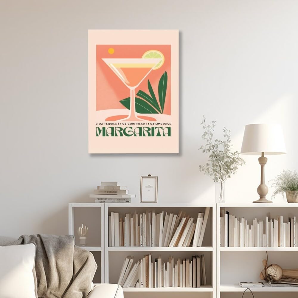 Margarita Boho Cocktail Poster: MIX & MATCH Bar Cart Decor with Cocktail Recipes Wall Art Canvas Print