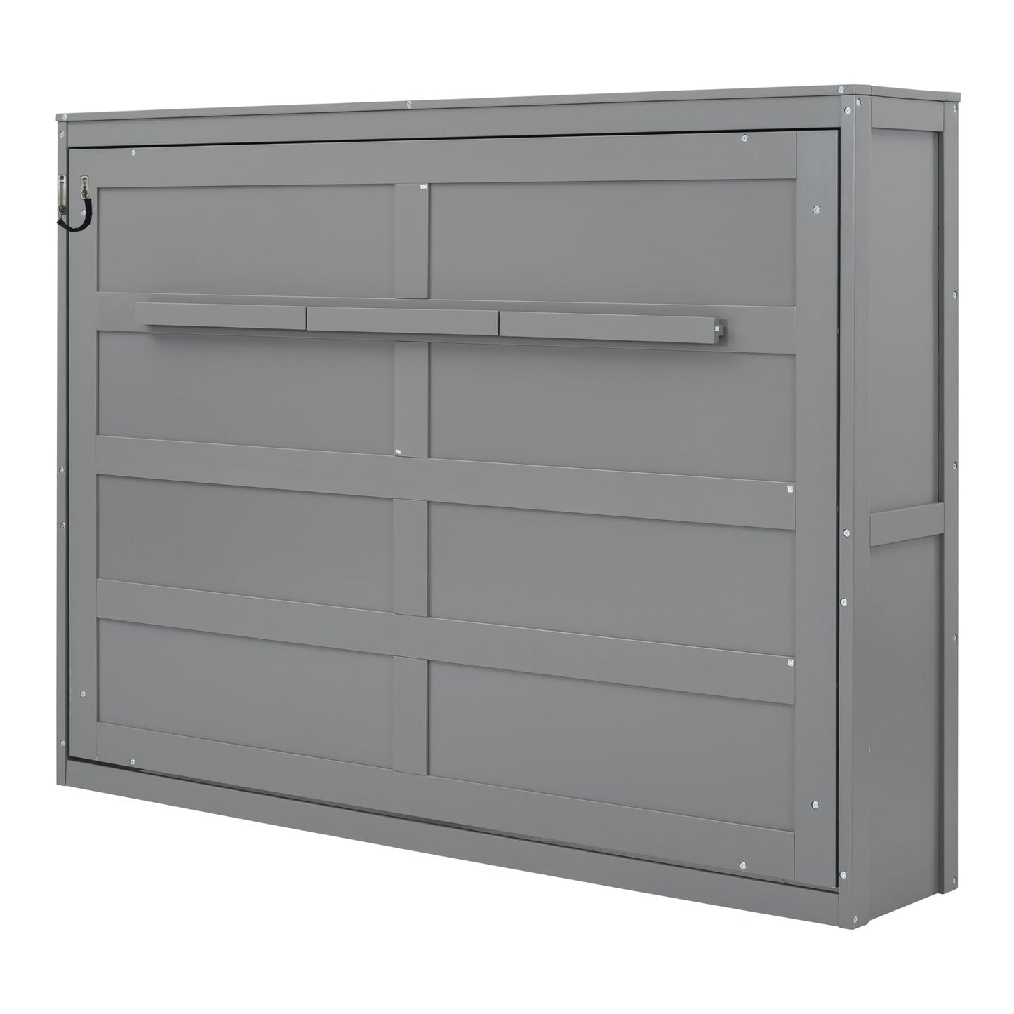 Merax Modern Farmhouse Solid Wood Murphy Cabinet Bed, Queen Foldable Wall Bed Frame, No Box Spring Needed/Space Saving, Gray