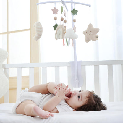 COTTONBEBE Crib Mobile 35 Lullaby Music, Cotton Baby Mobiles for Cribs & Pack N Play, Easy to Install, Stuffed Animals Hanging Toys Newborn Boys & Girls, Star Nursery Decor