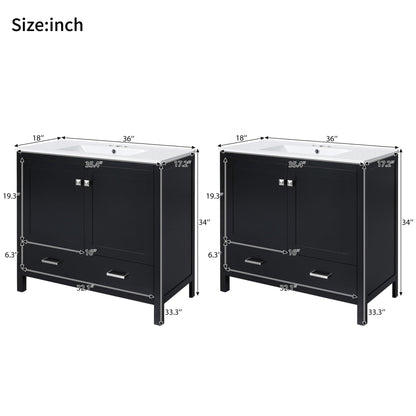 Favfurish 72" Double Bathroom Vanity with Ceramic Sink,Free Standing Single Basin Vanity Set w/Storage Shelves & Divided Drawer,Soft-Close Doors,Bathroom Storage Solution,Mirror Not Included,Black