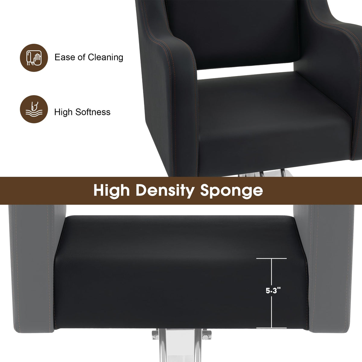 BarberPub Classic Salon Chair for Hair Stylist,Hydraulic Barber Styling Chair,Beauty Salon Spa Equipment 3802 (Black)