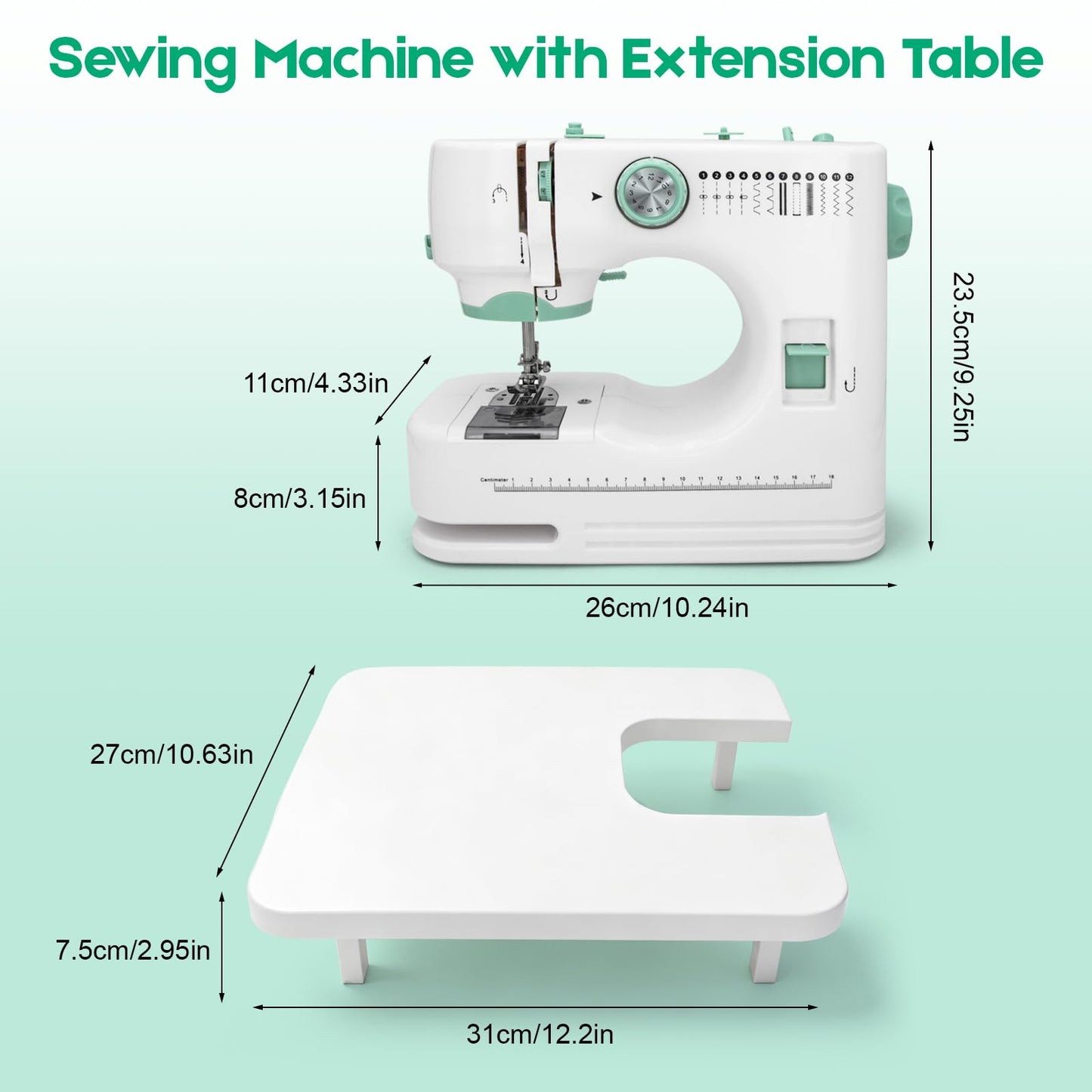 Xamanabu Sewing Machine for Beginners with Extension Table, 12 Stitches Portable Sewing Machine, Dual Speed (High/Low) with Foot Pedal & 6 Feet
