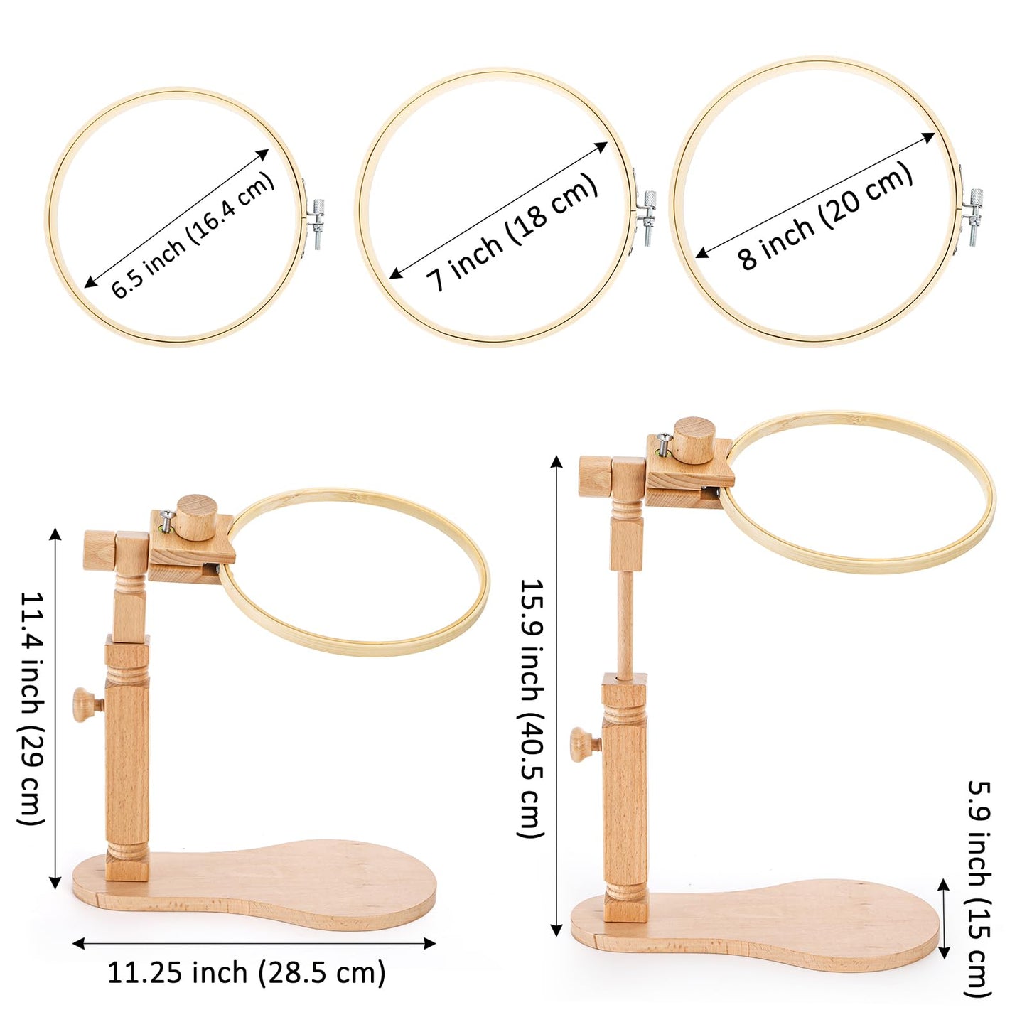 Tosnail Beech Wood Adjustable Rotatable Embroidery Hoop Stand with 3 Hoops, 6 Inch, 7 Inch, 8 Inch, Cross Stitch Frame Holder for Hand Embroidery, Cross Stitch, Needlepoint, Sewing Project