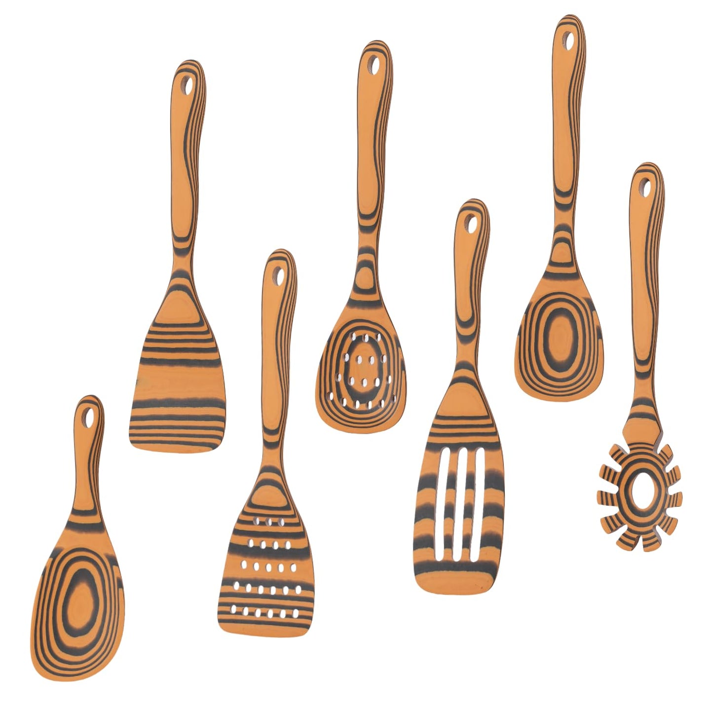Dishwasher Safe & Heat Resistant Handcraft wood utensils set for cooking | 7-Piece Sturdy Wooden Kitchen Utensil Set for Nonstick Cookware | Wooden Cooking Spoon Set | Maintenance Free | Yellow Ochre