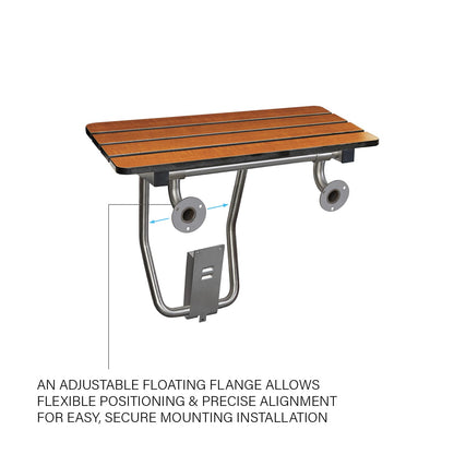 Seachrome 24-inch x 15-inch in ADA Folding Wall Mount Bathroom Shower Seat Bench, Teak Phenolic Seat