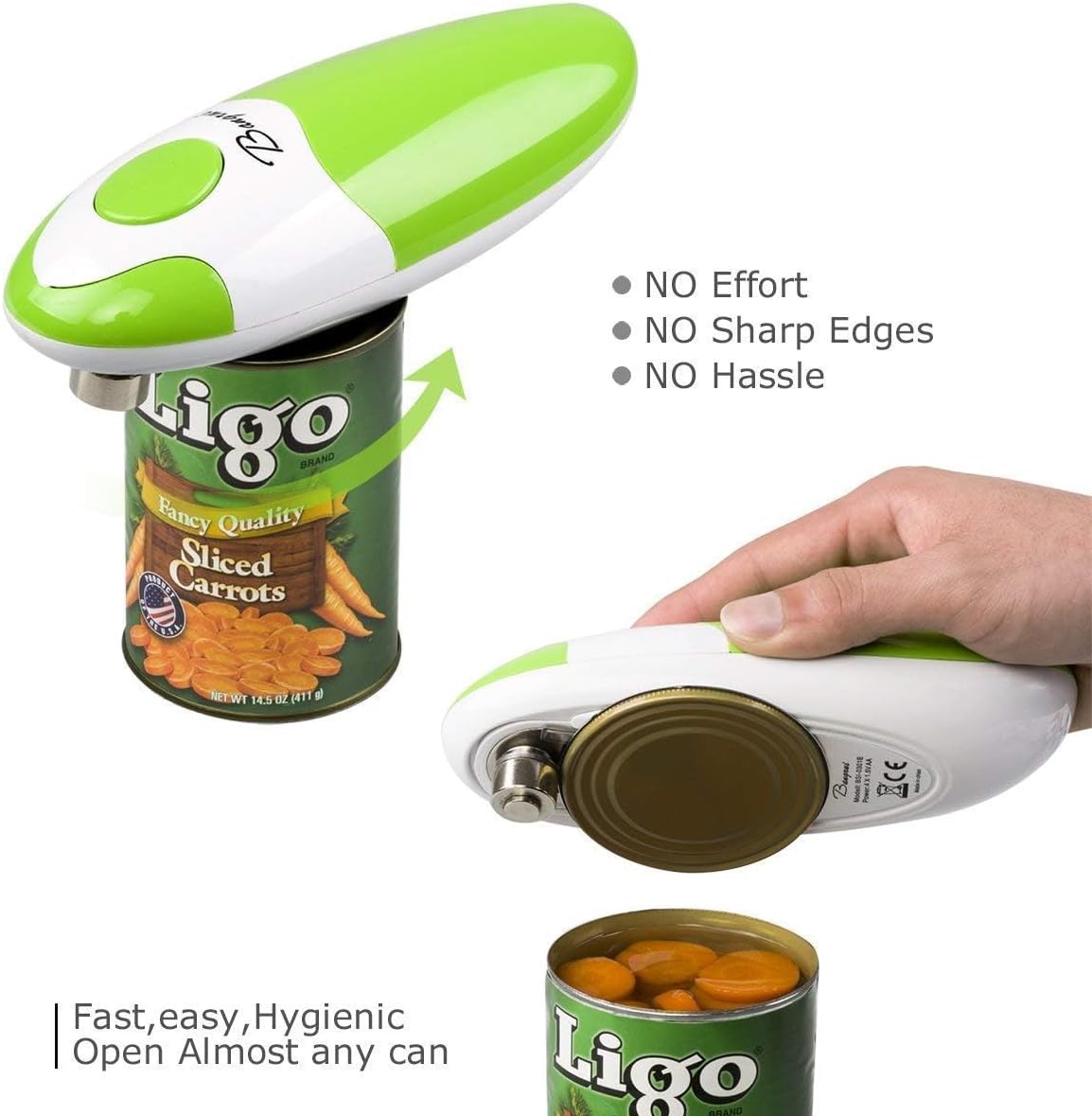 Kitchen Automatic Safety Cordless Electric Can Opener - One Touch Switch, Smooth Can Edge, Friendly to Left-Handers and